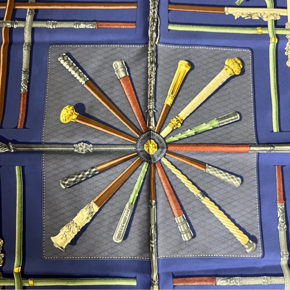 Hermes Carre Scarf 45 Small Cannes et Pommeaux Silk Navy - Picture 5 of 9